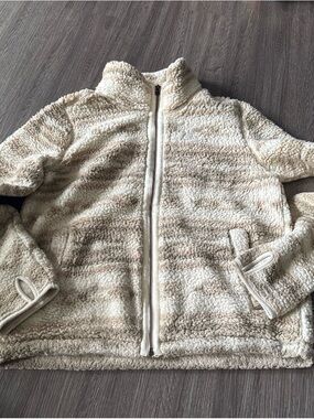Old Navy Cream Sherpa Jacket with Tan Trim